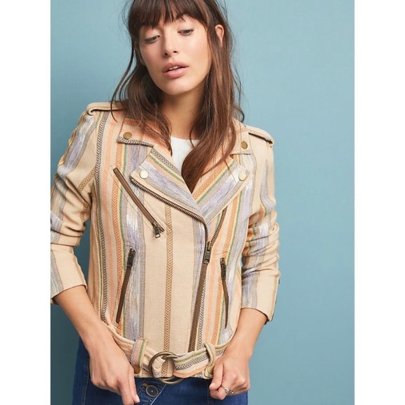 Frye Jackets & Blazers - FRYE Carly Chevron Striped Print Moto Jacket